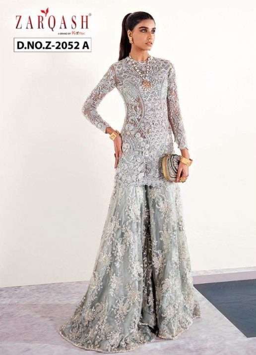 Zarqash Amalia Z-2052 Butterfly Net Heavy Embroidered With Moti Work On Wholesale