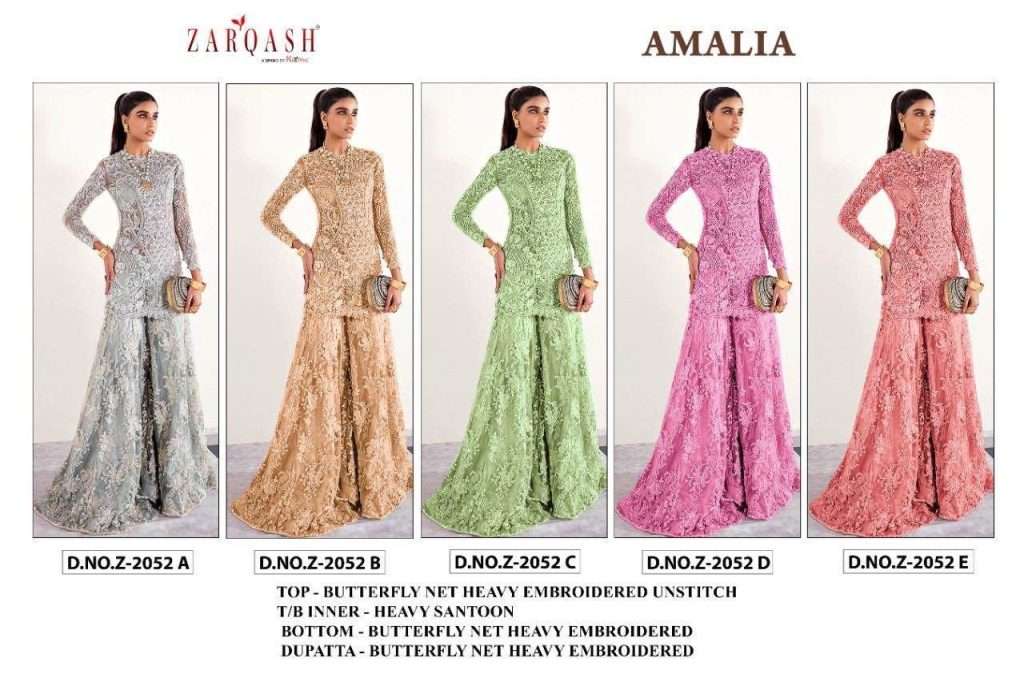 Zarqash Amalia Z-2052 Butterfly Net Heavy Embroidered With Moti Work On Wholesale