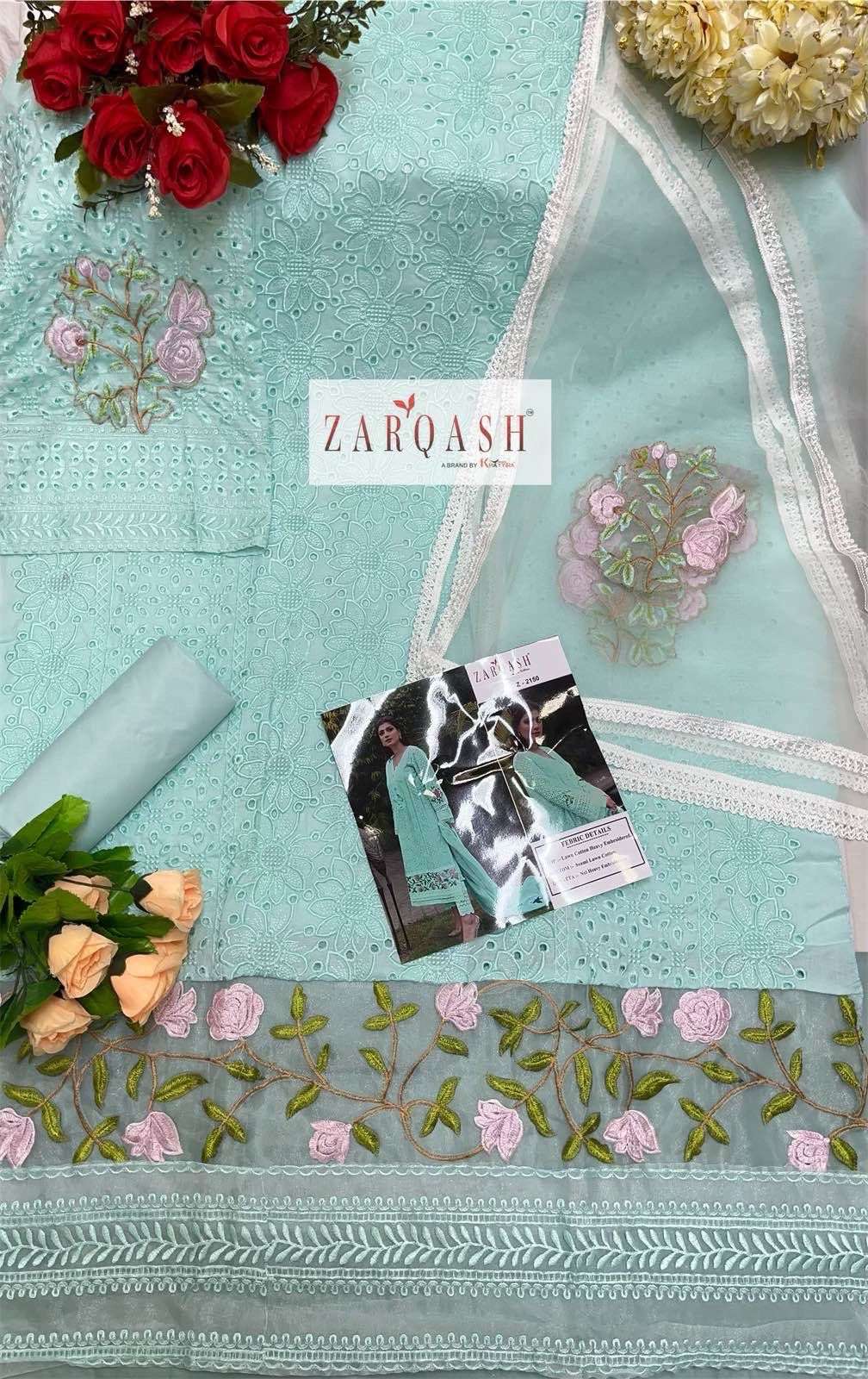 Zarqash Chikankari Cotton Embroidered Dress Material On Wholesale