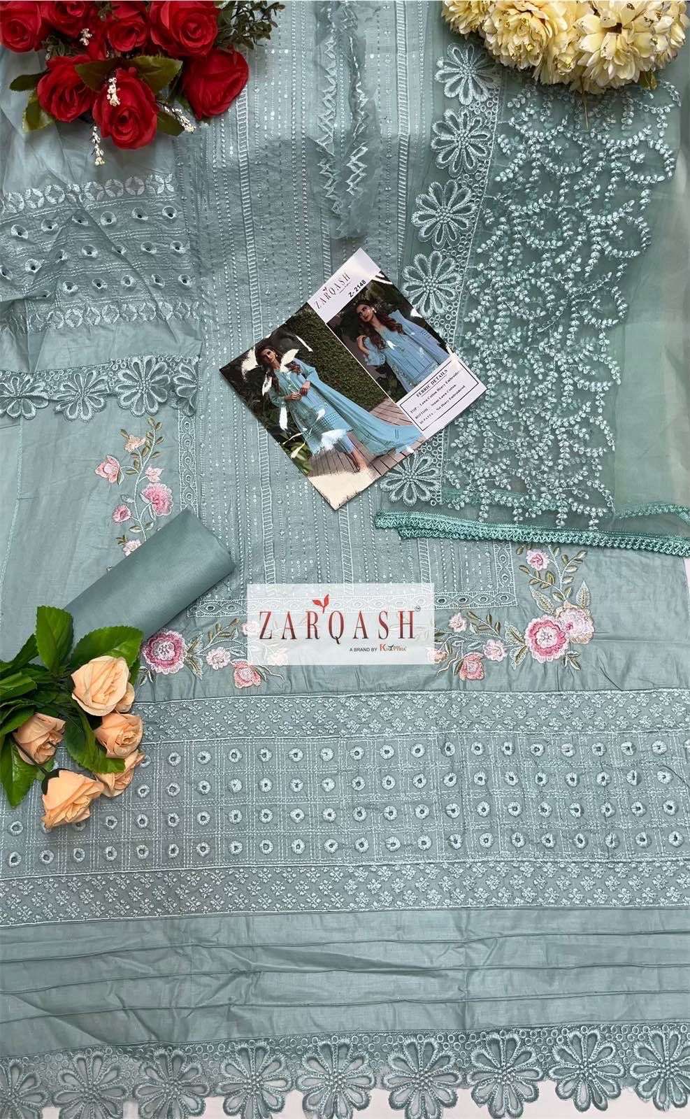 Zarqash Chikankari Cotton Embroidered Dress Material On Wholesale