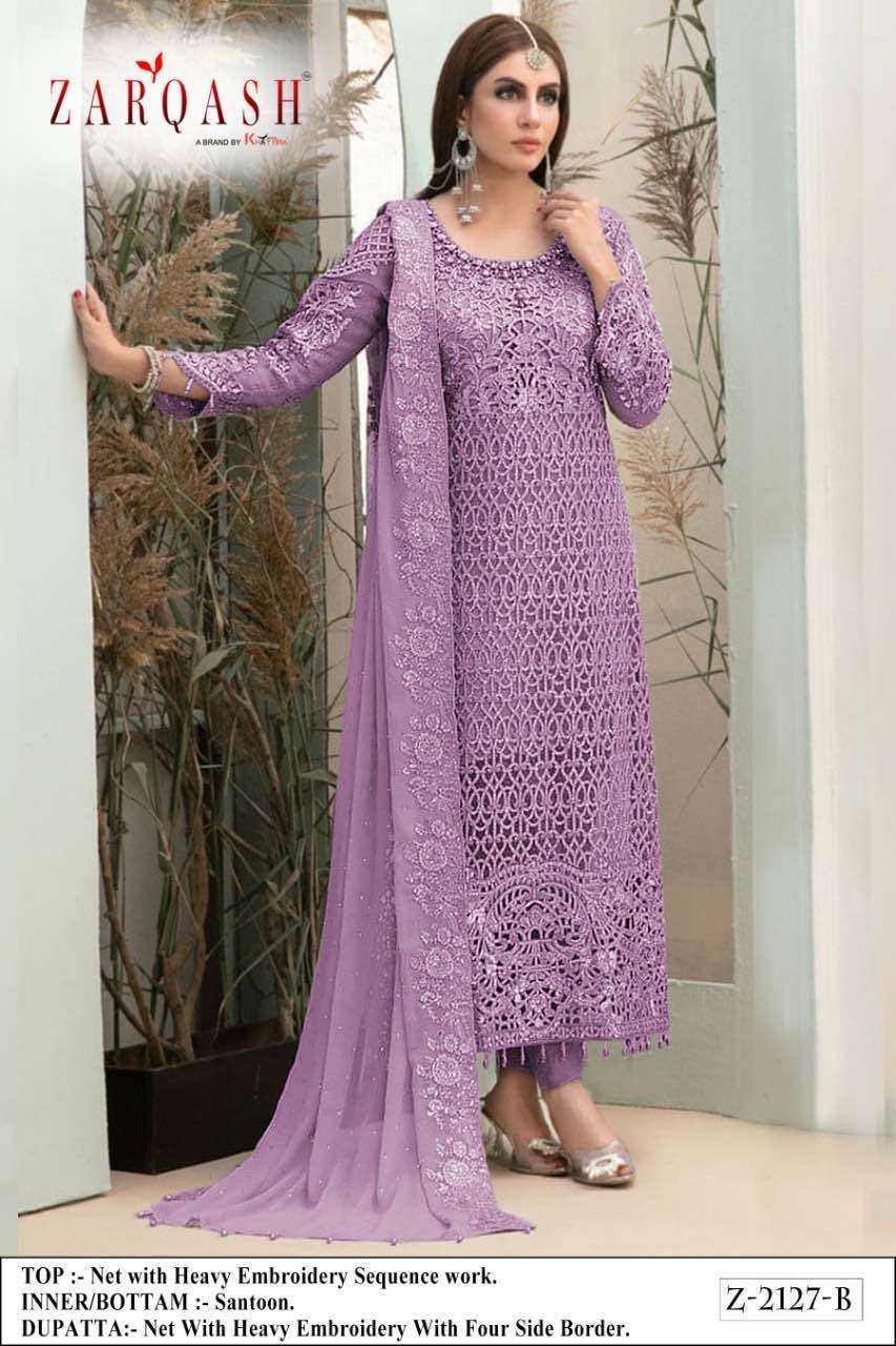Zarqash Maria Z 2127 Net Heavy Embroidery Pakistani Suit On Wholesale