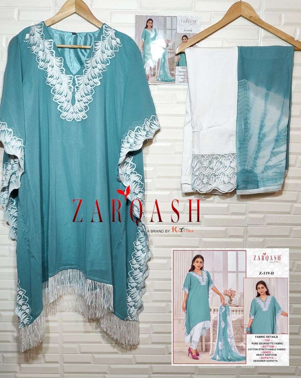 Zarqash Readymade kaftan Embroidered Shirt With Zalar Lace On Wholesale 