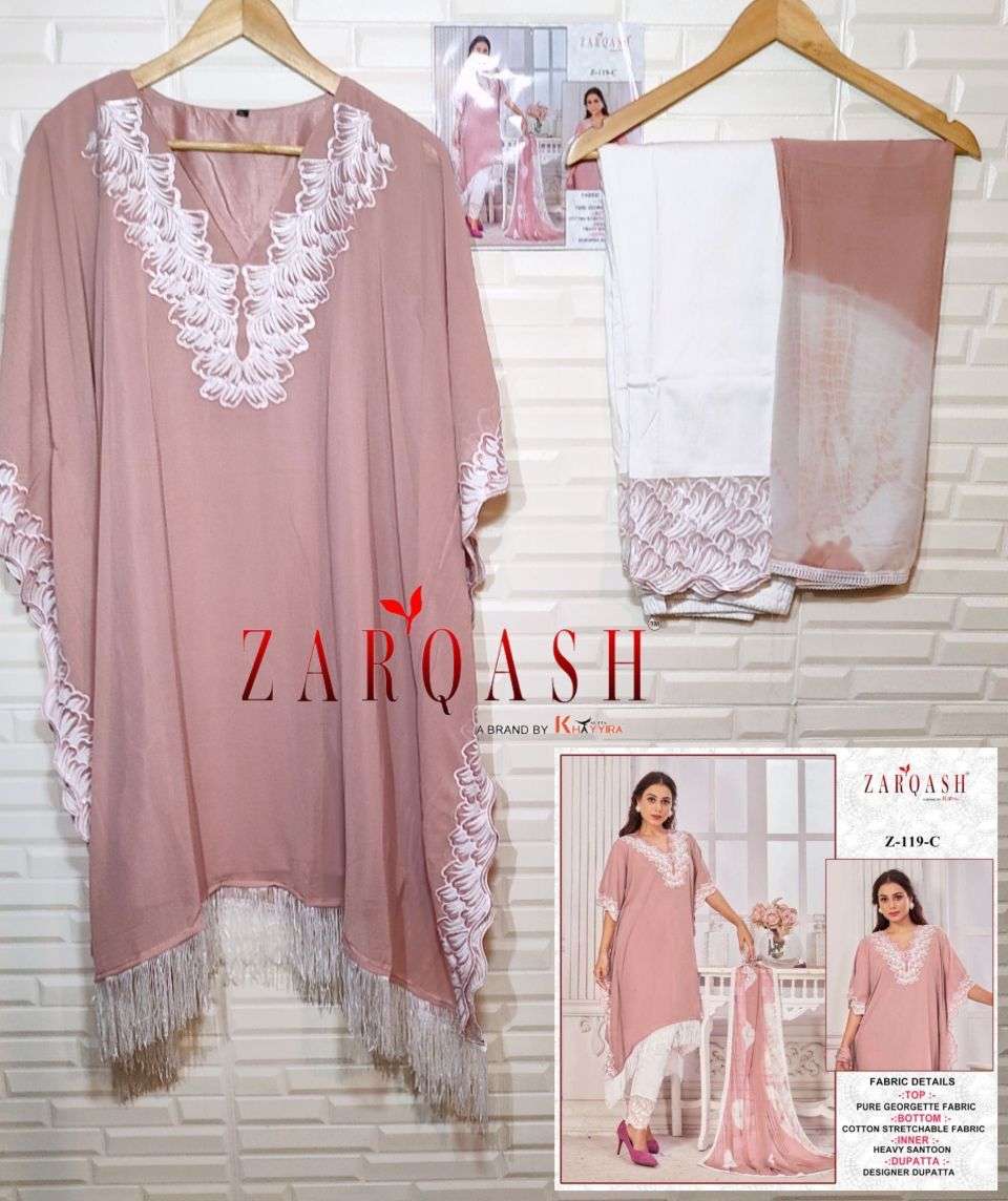 Zarqash Readymade kaftan Embroidered Shirt With Zalar Lace On Wholesale 
