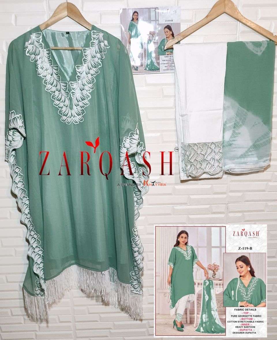 Zarqash Readymade kaftan Embroidered Shirt With Zalar Lace On Wholesale 