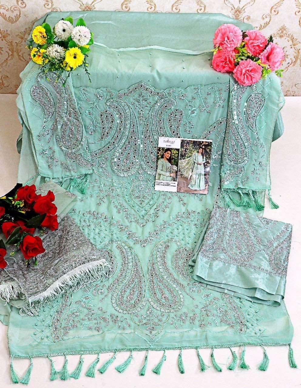 Zarqash Sateen Maria B Fox Georgette Heavy Embroidery Unstitch On Wholesale