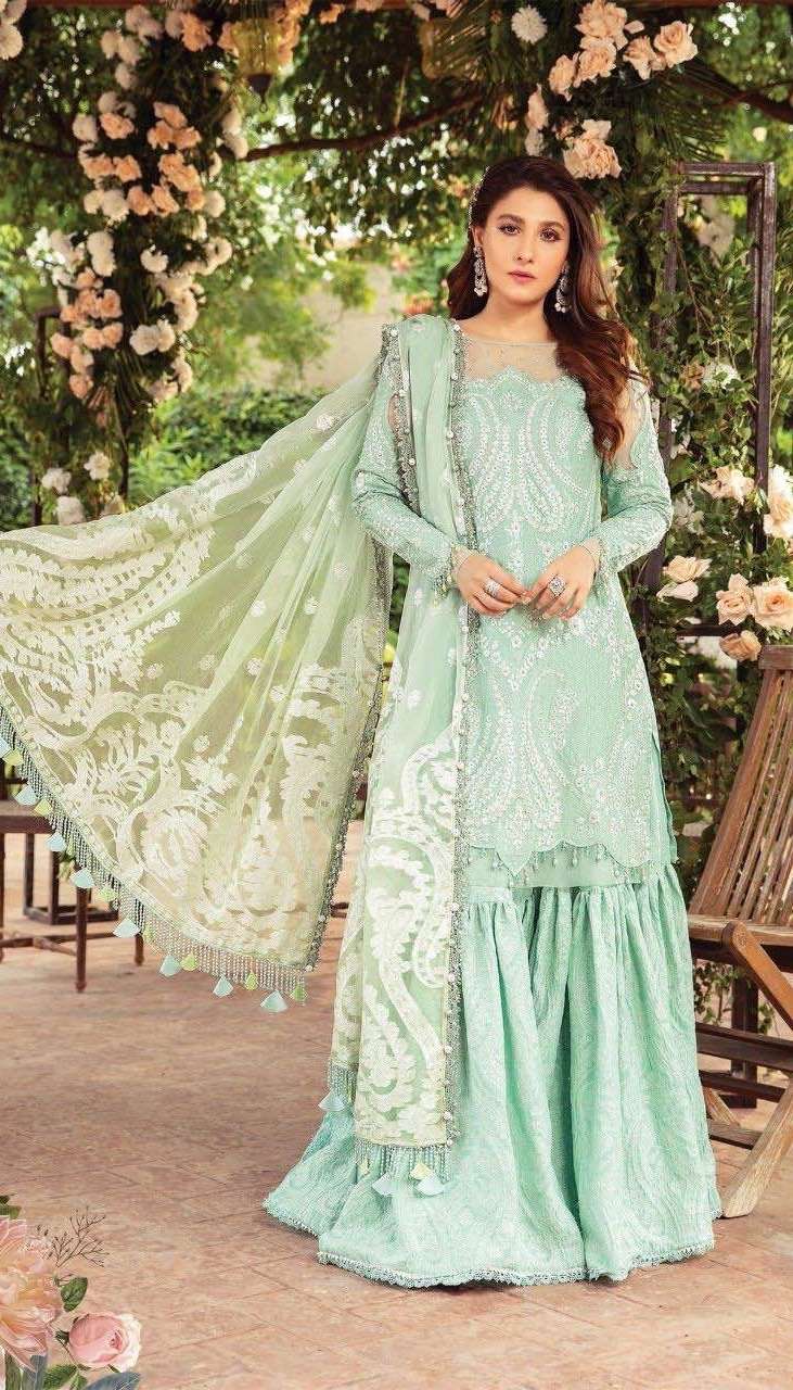 Zarqash Sateen Maria B Fox Georgette Heavy Embroidery Unstitch On Wholesale