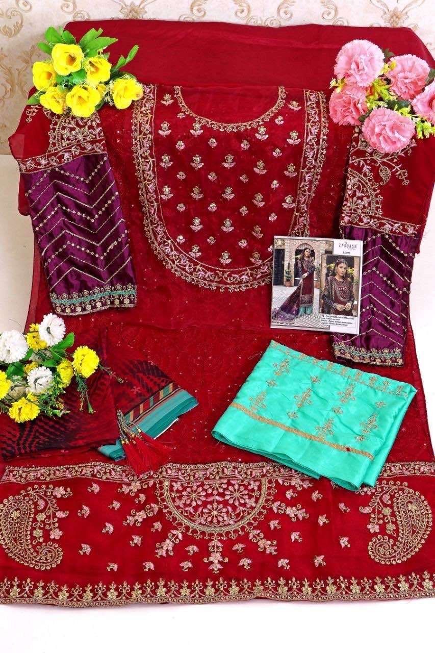 Zarqash Sateen Maria B Fox Georgette Heavy Embroidery Unstitch On Wholesale