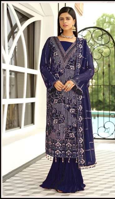 Zarqash Z-3002 Georgette With Heavy Embroidery Pakistani Suits On Wholesale