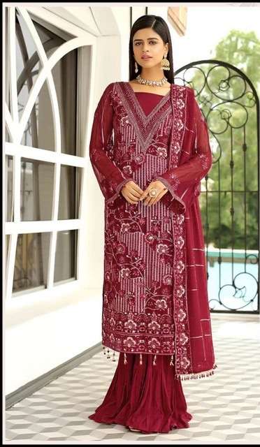 Zarqash Z-3002 Georgette With Heavy Embroidery Pakistani Suits On Wholesale