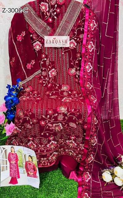 Zarqash Z-3002 Georgette With Heavy Embroidery Pakistani Suits On Wholesale