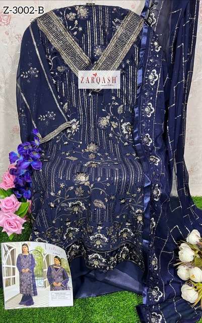 Zarqash Z-3002 Georgette With Heavy Embroidery Pakistani Suits On Wholesale