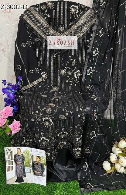 Zarqash Z-3002 Georgette With Heavy Embroidery Pakistani Suits On Wholesale