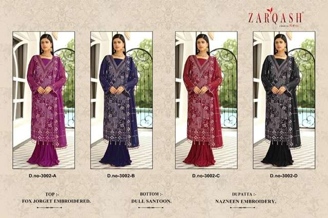 Zarqash Z-3002 Georgette With Heavy Embroidery Pakistani Suits On Wholesale