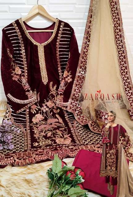 Zarqash Z-3004 Readymade Suit Velvet With Embroidery On Wholesale