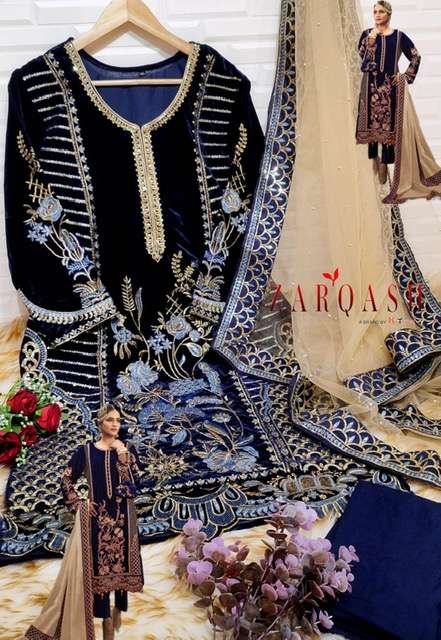 Zarqash Z-3004 Readymade Suit Velvet With Embroidery On Wholesale