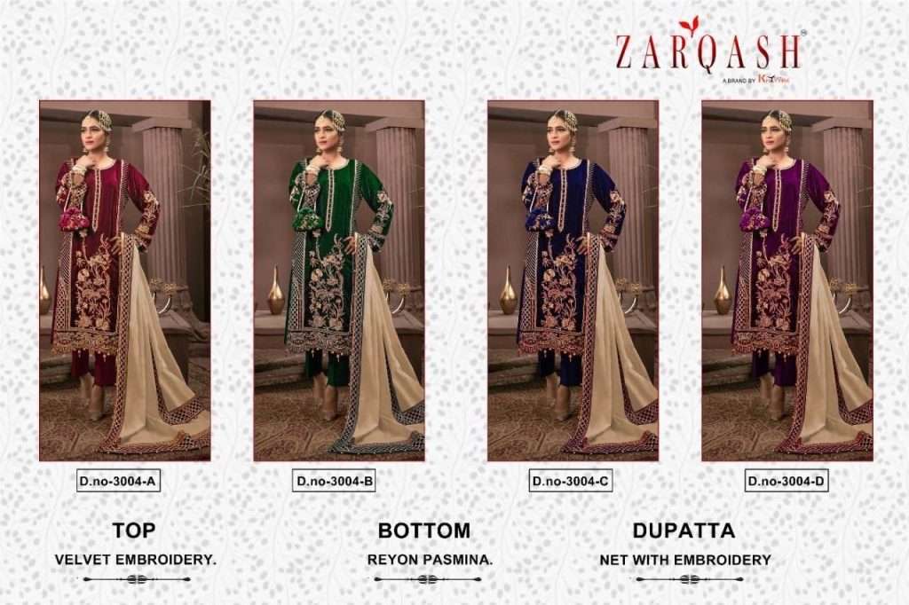 Zarqash Z-3004 Readymade Suit Velvet With Embroidery On Wholesale