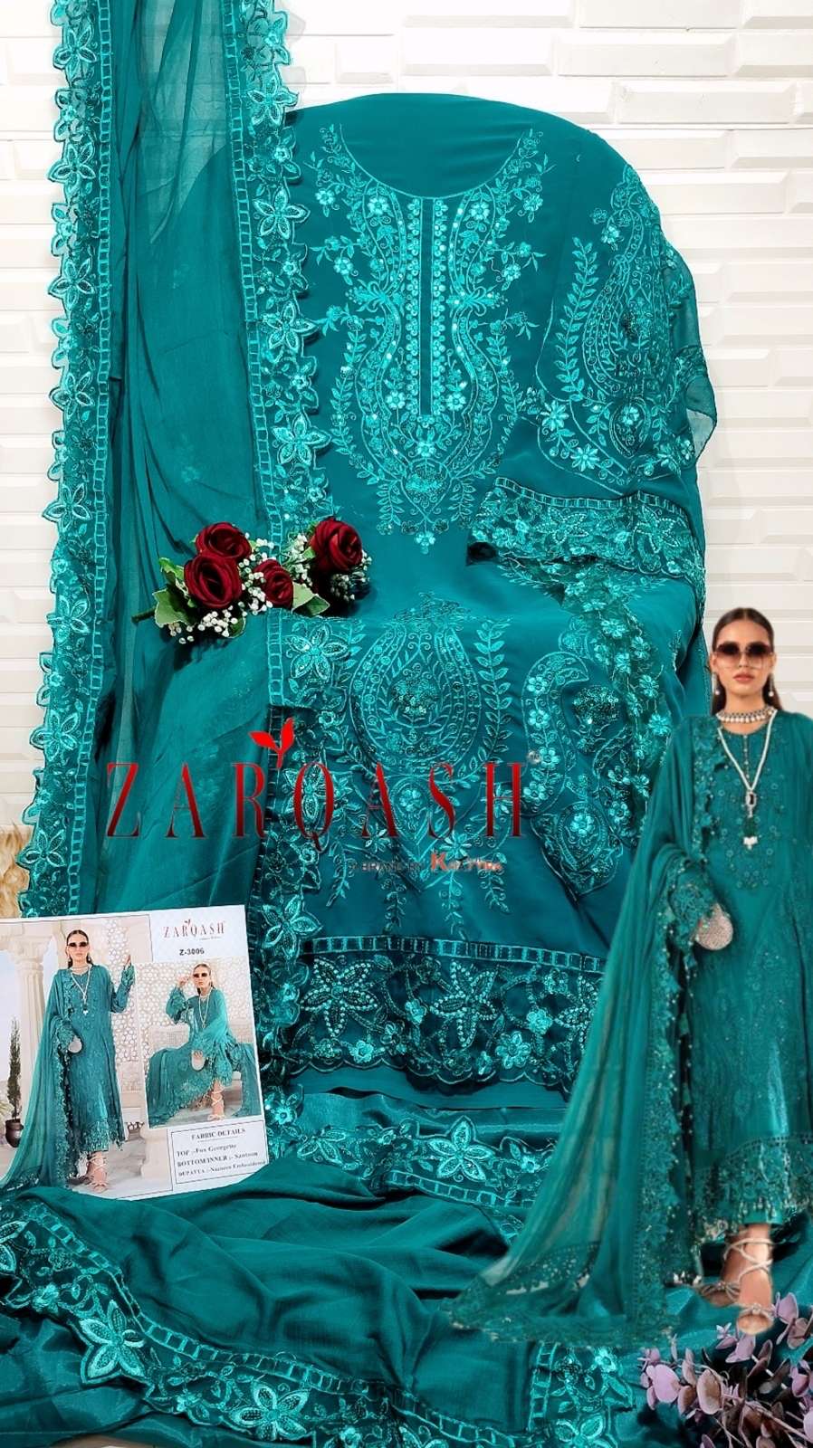 Zarqash Z-3005 to Z-3007 Hit Design Faux Georgette Embroidery Pakistani Suits On Wholesale
