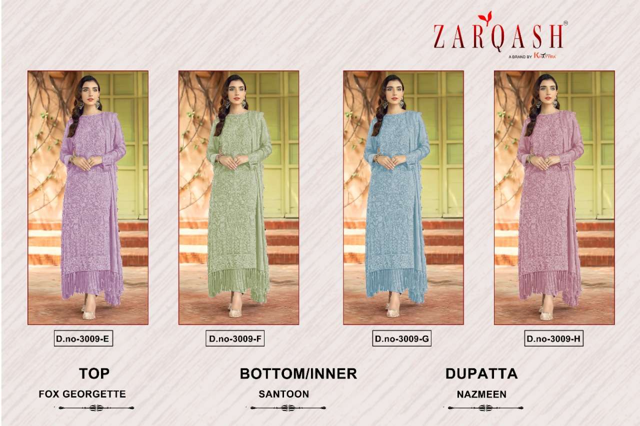 Zarqash Z - 3009 E to H Georgette Embroidery Pakistani Suits On Wholesale