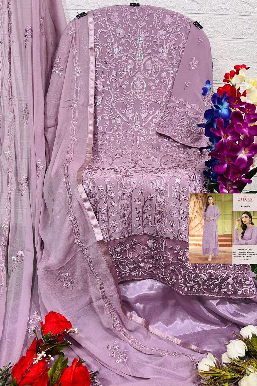 Zarqash Z - 3009 E to H Georgette Embroidery Pakistani Suits On Wholesale