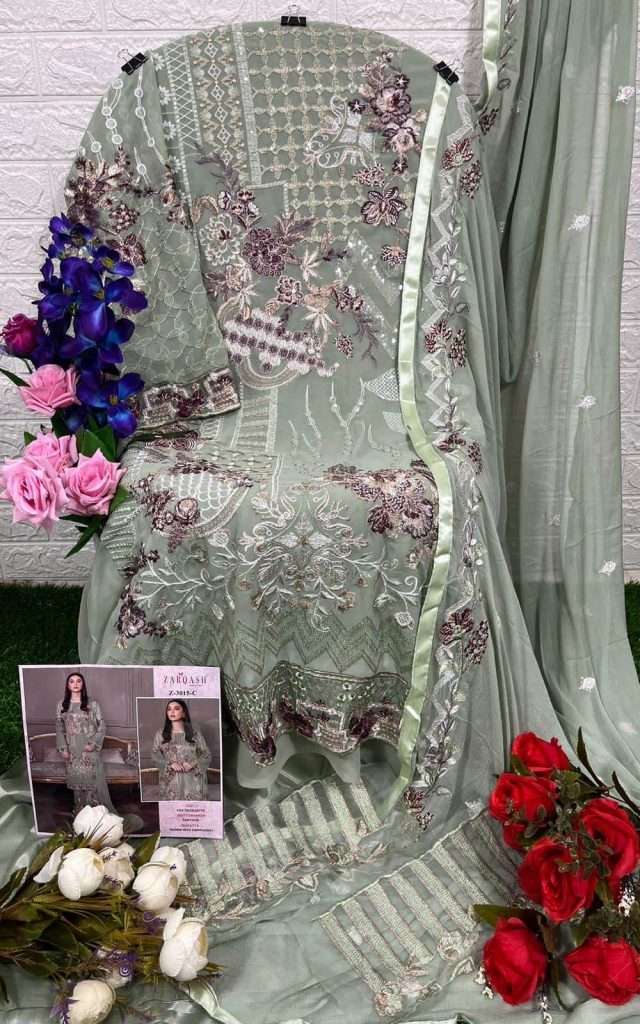 Zarqash Z-3015 Fox Georgette Pakistani Suits On Wholesale