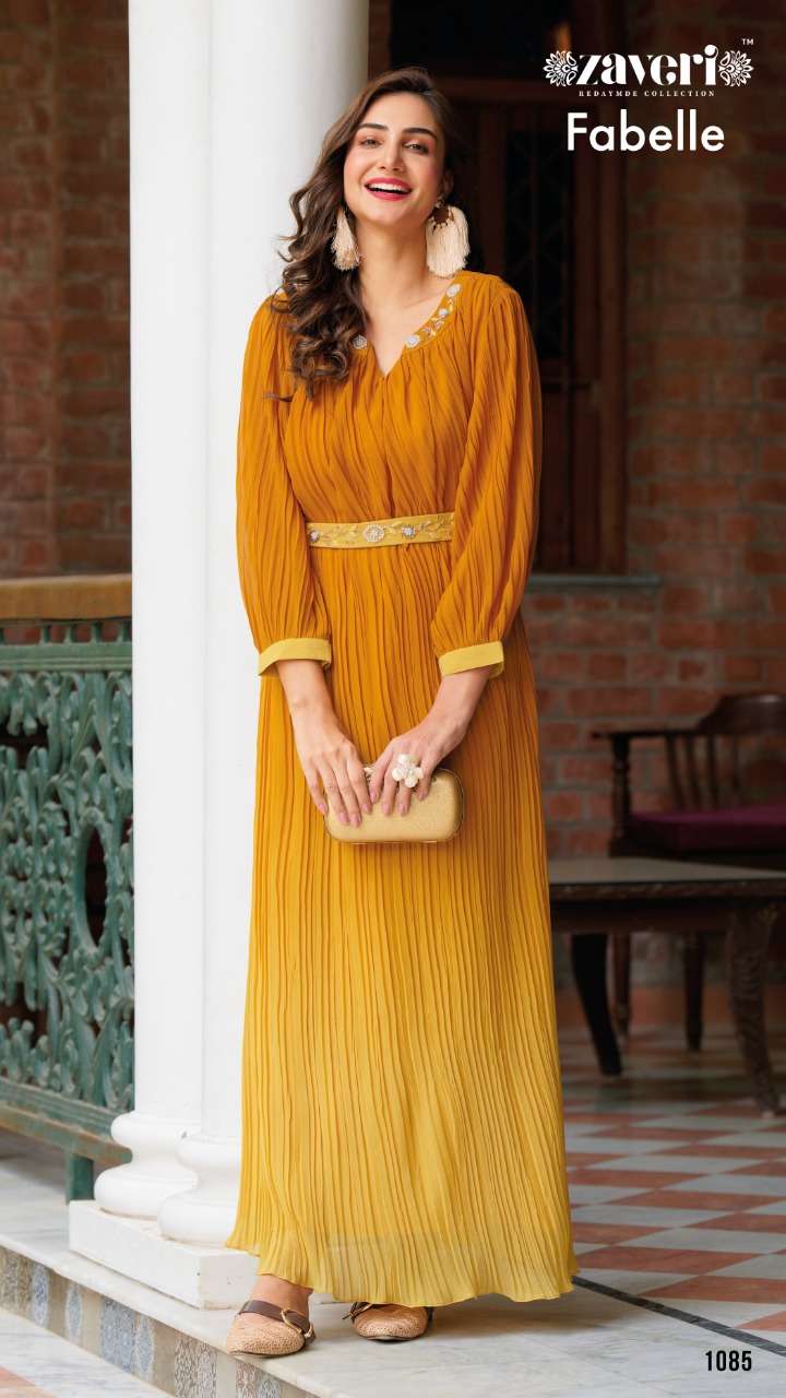 Zaveri Fabelle Shaded Georgette with crushed  &  hand work Gown With Belt On Wholesale