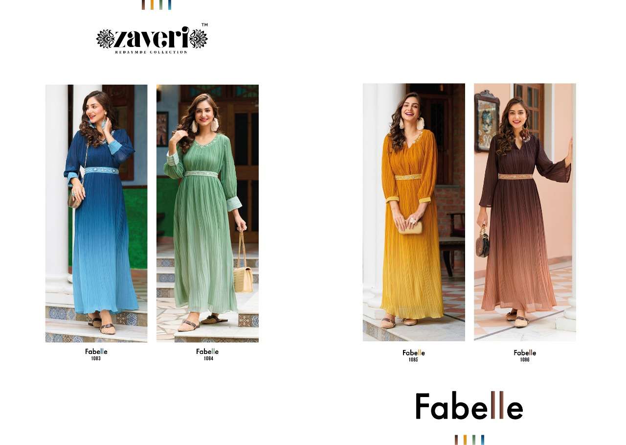 Zaveri Fabelle Shaded Georgette with crushed  &  hand work Gown With Belt On Wholesale