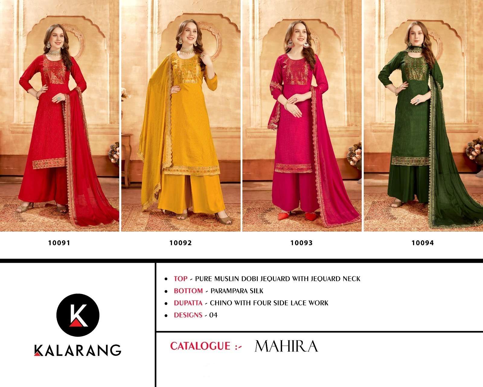  Kalarang Mahira Masleen Designer Dress Material On Wholesale