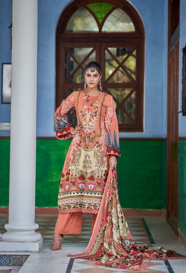   Kesari Fida Karachi Print Pure Lawn Cotton Dress Material On Wholesale