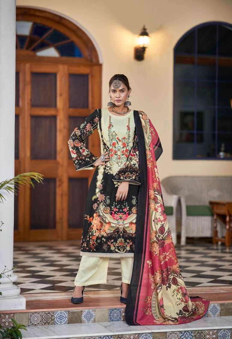   Kesari Fida Karachi Print Pure Lawn Cotton Dress Material On Wholesale