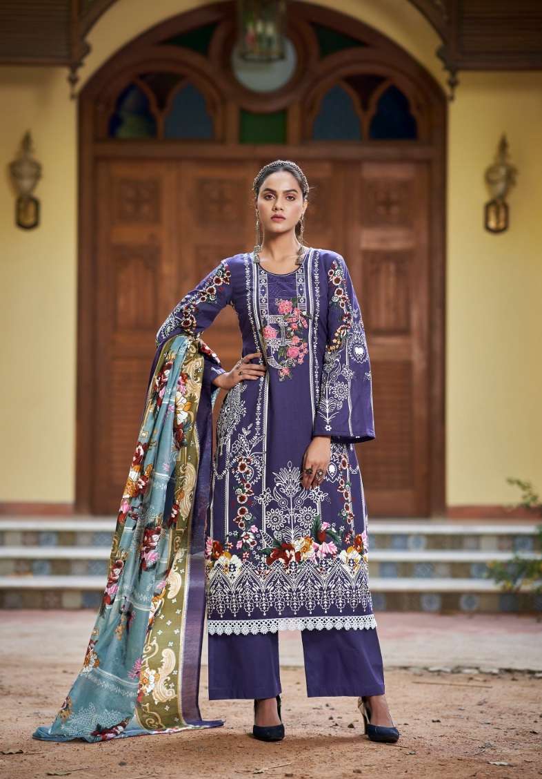   Kesari Fida Karachi Print Pure Lawn Cotton Dress Material On Wholesale