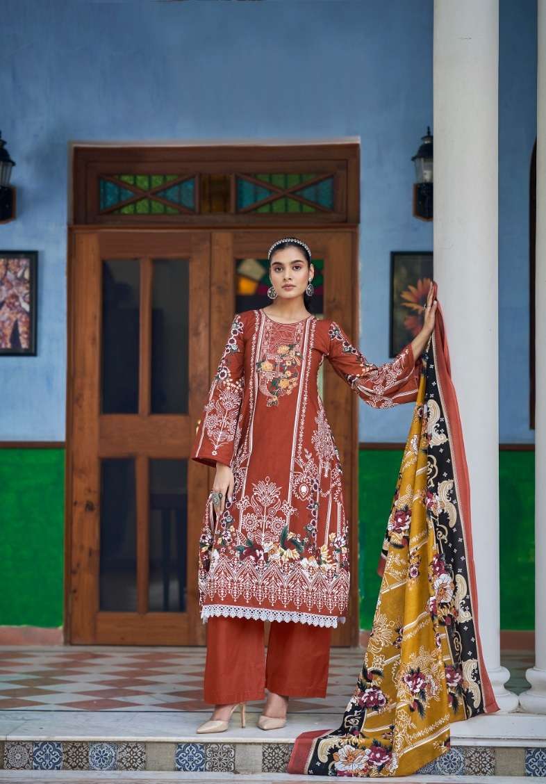   Kesari Fida Karachi Print Pure Lawn Cotton Dress Material On Wholesale
