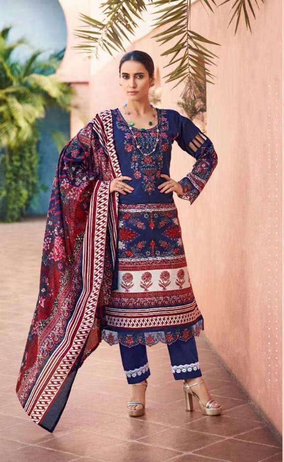  Levisha Mehefuz Vol 3 Satin Cotton Pakistani Print with Fancy Self Embroidery Designer Dress Material On Wholesale