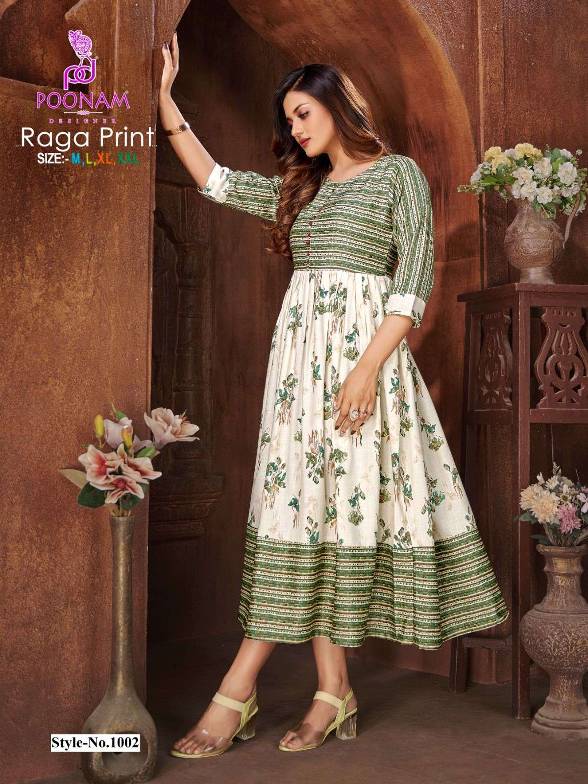  Poonam Raga Rayon Print Long Anarkali Kurti On Wholesale