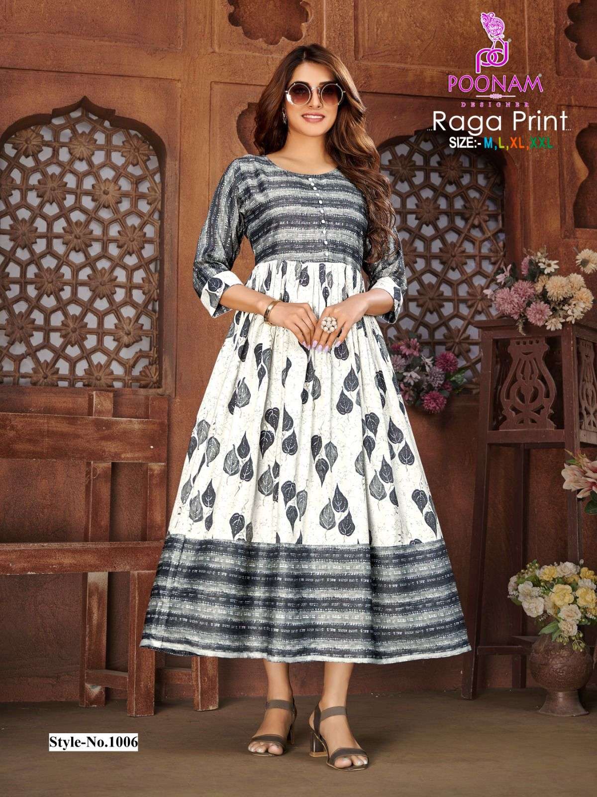  Poonam Raga Rayon Print Long Anarkali Kurti On Wholesale