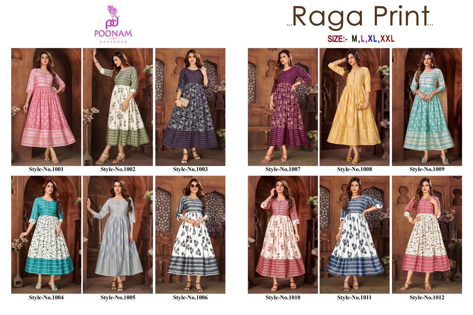  Poonam Raga Rayon Print Long Anarkali Kurti On Wholesale