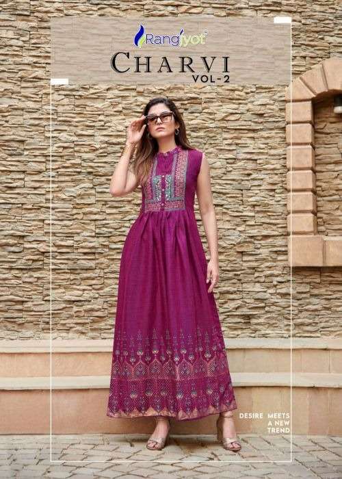  Rangjyot Charvi 2 Classic Wear Long Anarkali Kurti On Wholesale