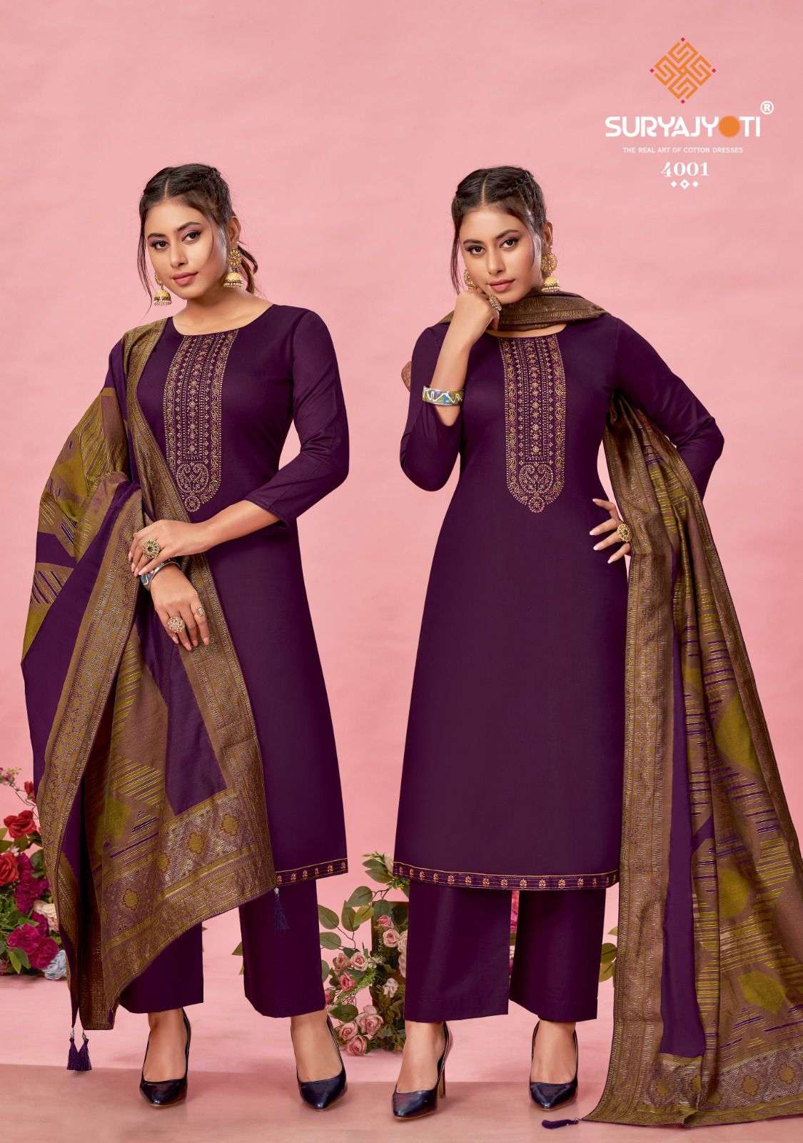  Suryajyoti Naadirah Vol-4 Pure Jaam Satin Cotton With Neck And Border Embroidery Work On Wholesale