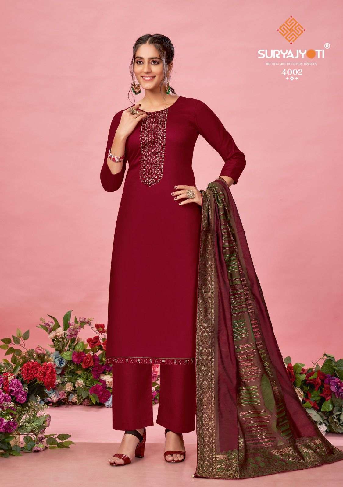  Suryajyoti Naadirah Vol-4 Pure Jaam Satin Cotton With Neck And Border Embroidery Work On Wholesale