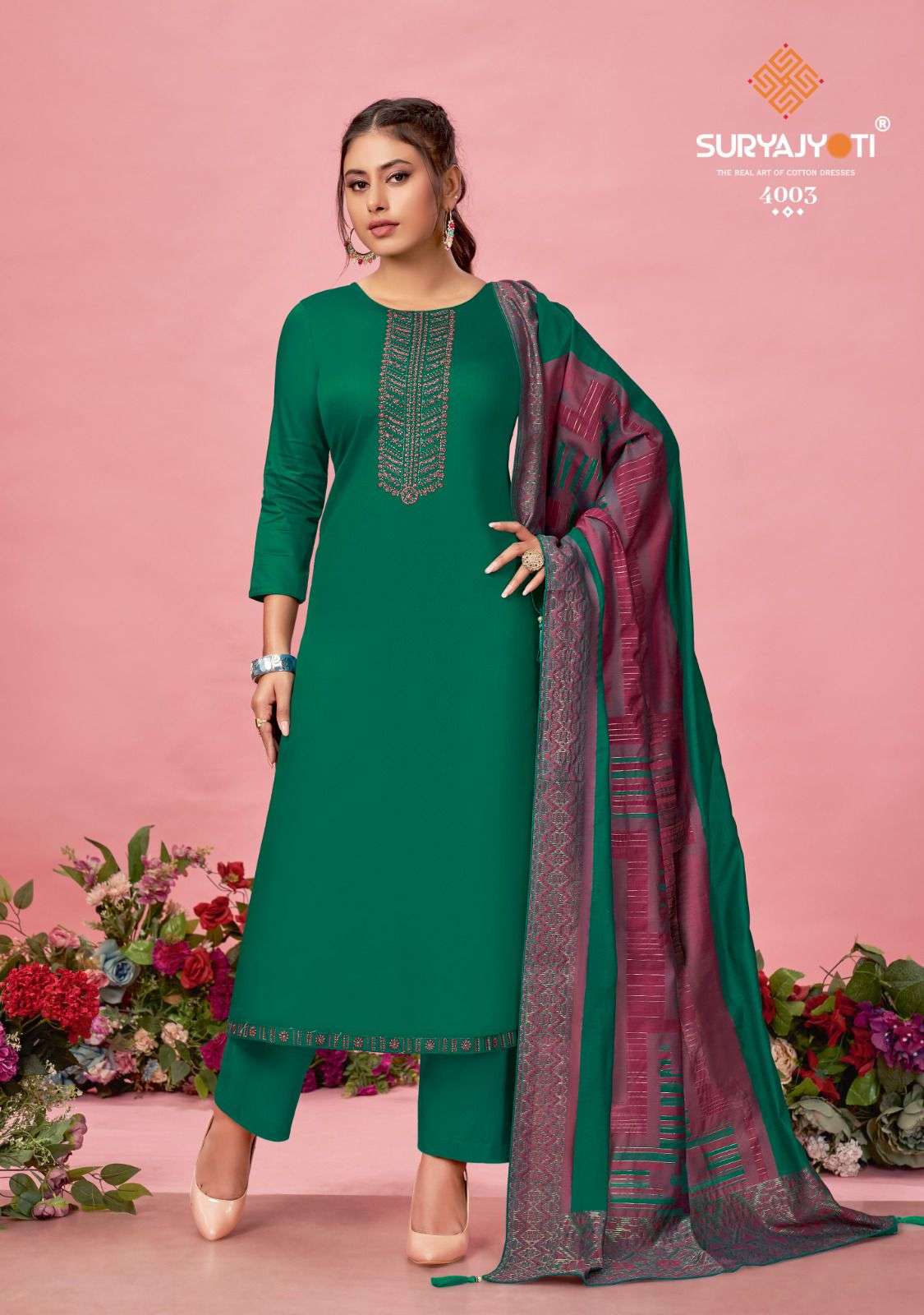  Suryajyoti Naadirah Vol-4 Pure Jaam Satin Cotton With Neck And Border Embroidery Work On Wholesale