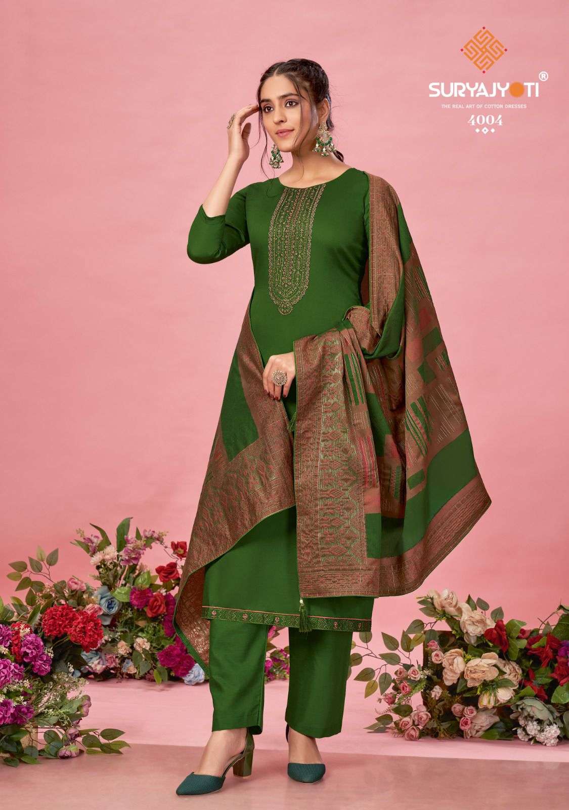  Suryajyoti Naadirah Vol-4 Pure Jaam Satin Cotton With Neck And Border Embroidery Work On Wholesale