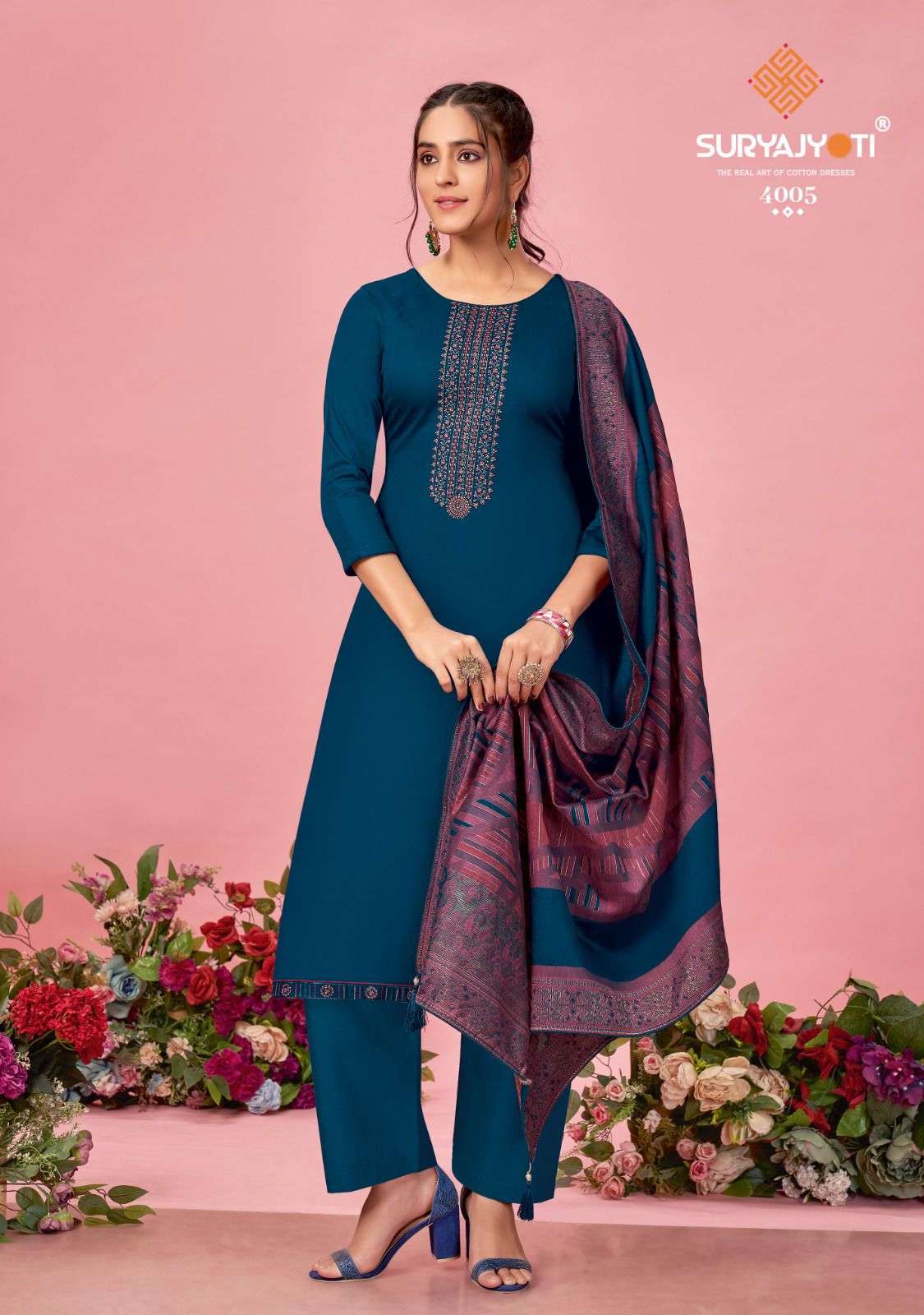  Suryajyoti Naadirah Vol-4 Pure Jaam Satin Cotton With Neck And Border Embroidery Work On Wholesale