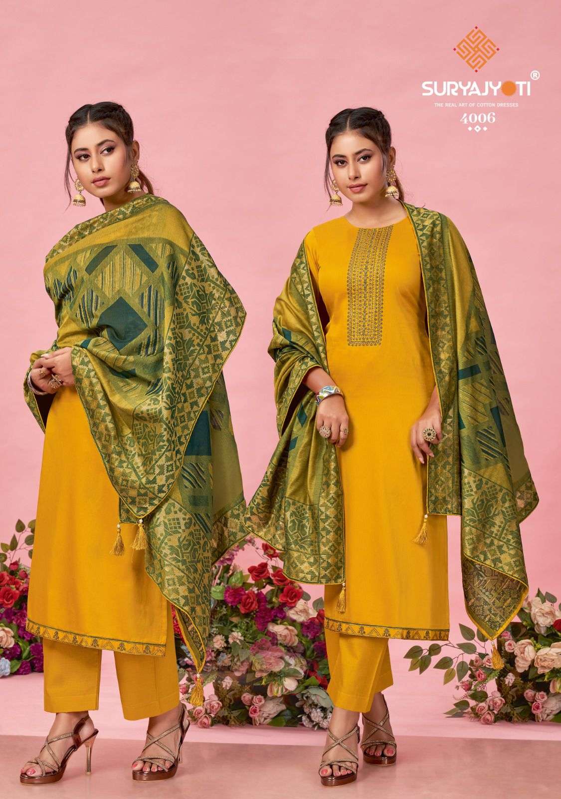 Suryajyoti Naadirah Vol-4 Pure Jaam Satin Cotton With Neck And Border Embroidery Work On Wholesale