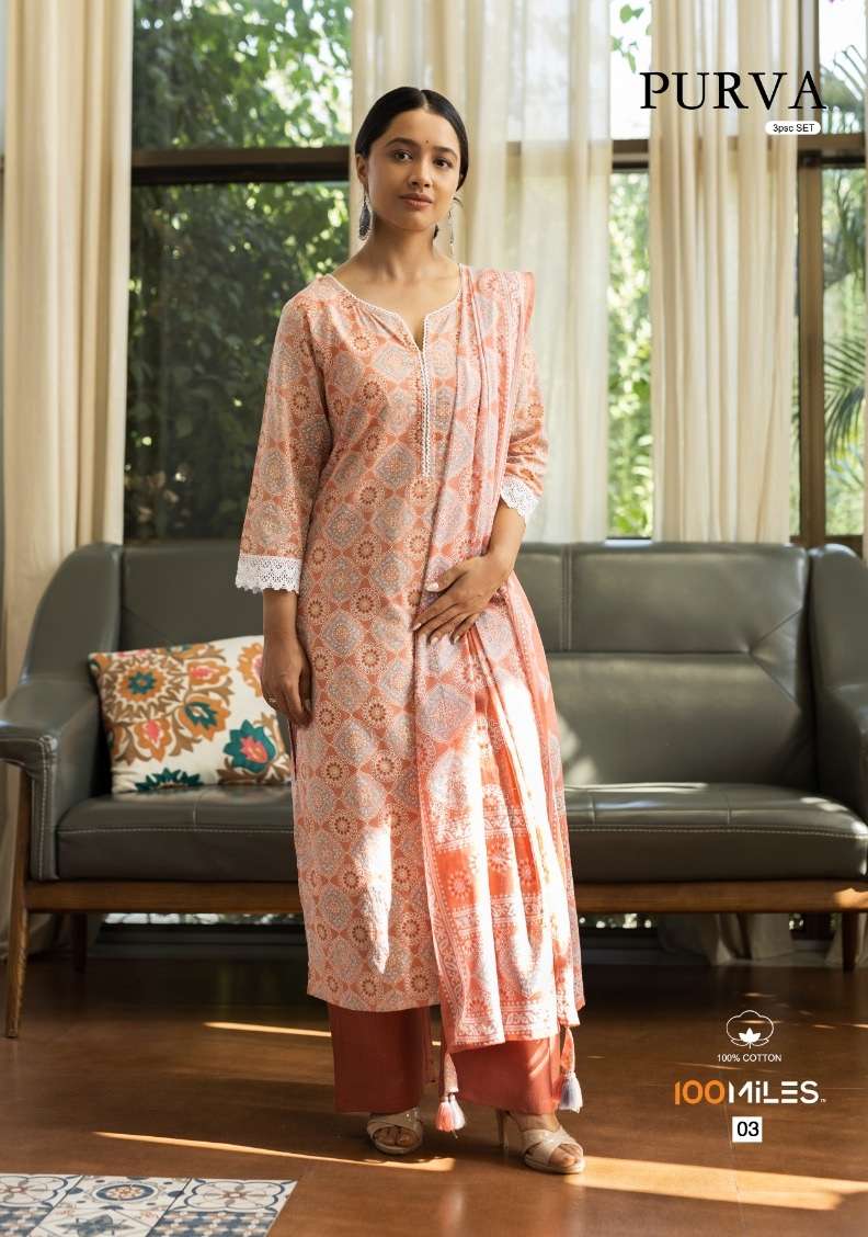100 Miles Purva Fancy Pure Cotton Mal Foil Printed Kurti With Bottom Dupatta On Wholesale