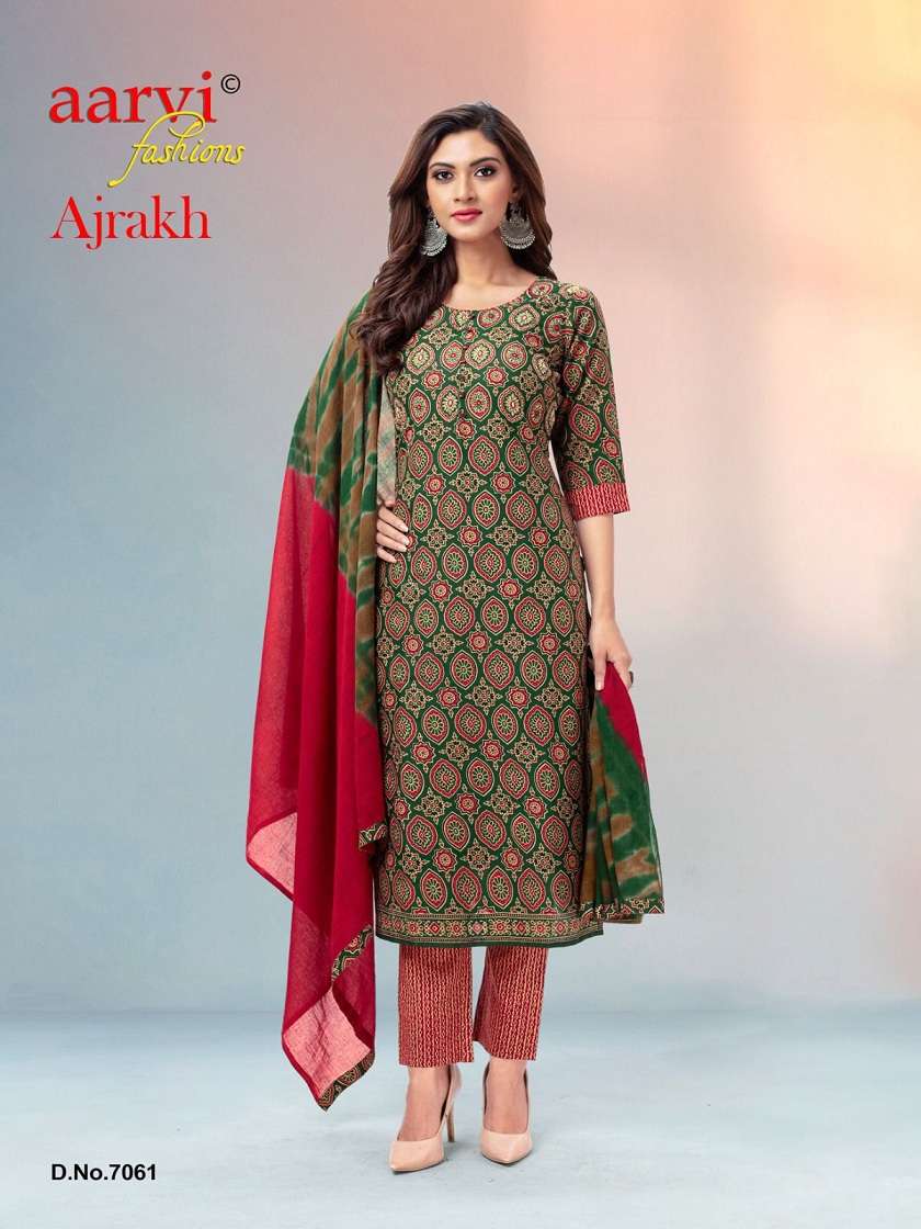 Aarvi Ajrakh Vol 1 Pure Cotton Printed With Hand Work Kurti Pant With Dupatta On Wholesale