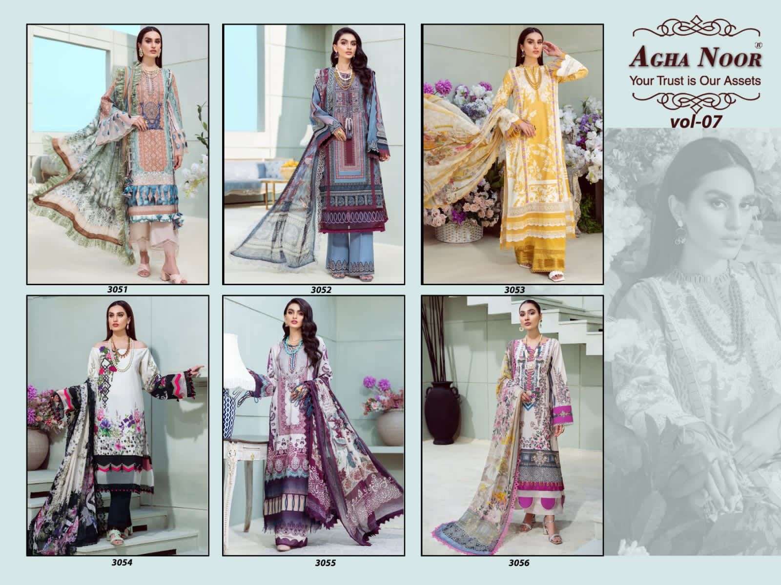 Agha Noor Vol 7 Heavy Luxury Lawn Cotton Printed Dress Materials On Wholesale