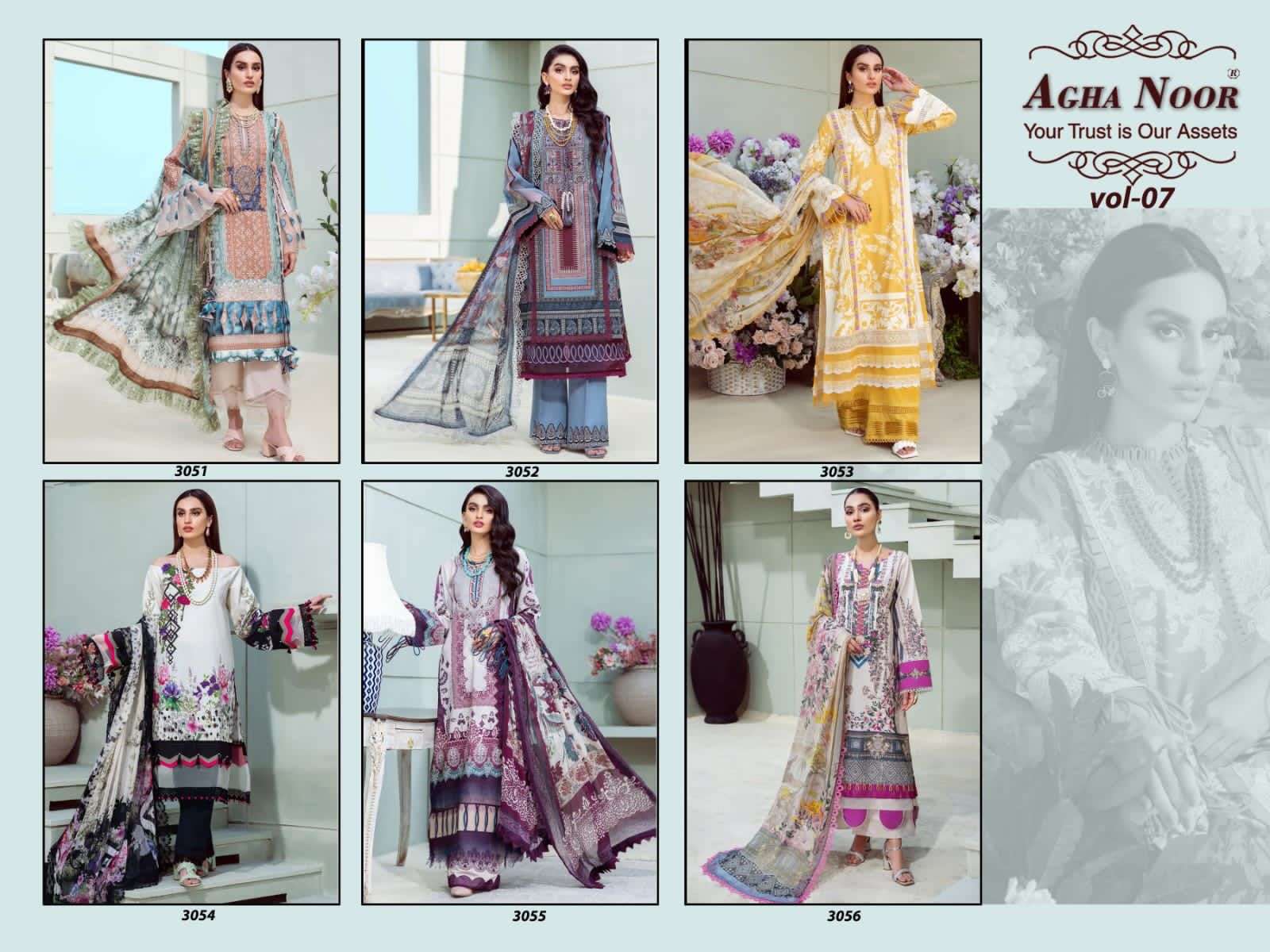 Agha Noor Vol 7 Heavy Luxury Lawn Cotton Printed Dress Materials On Wholesale