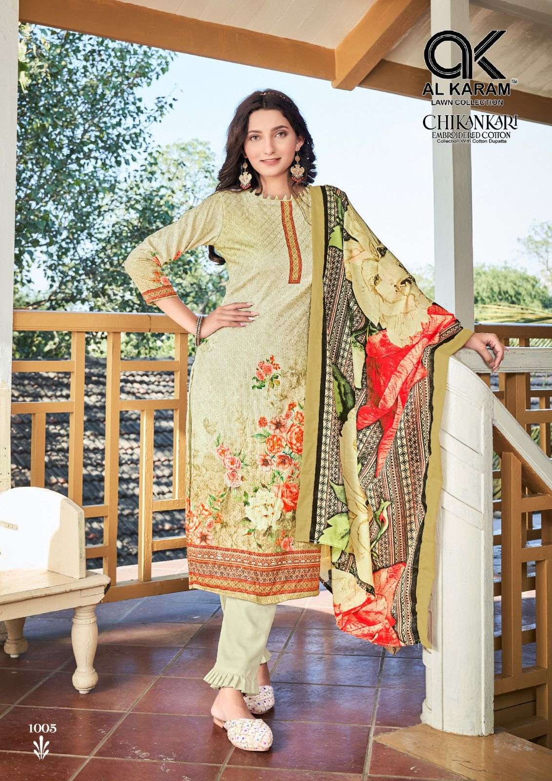 Al Karam Chikankari Vol 1 Pure Cotton Digital Print Unstitched Kurti Pant With Dupatta On Wholesale