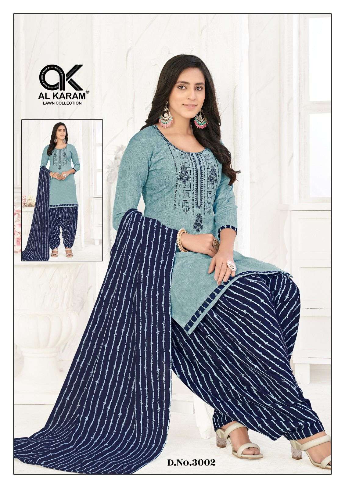 Al karam Diamond Vol 3 Pure Soft Cotton With Self Embroidery Work Top Bottom With Dupatta On Wholesale