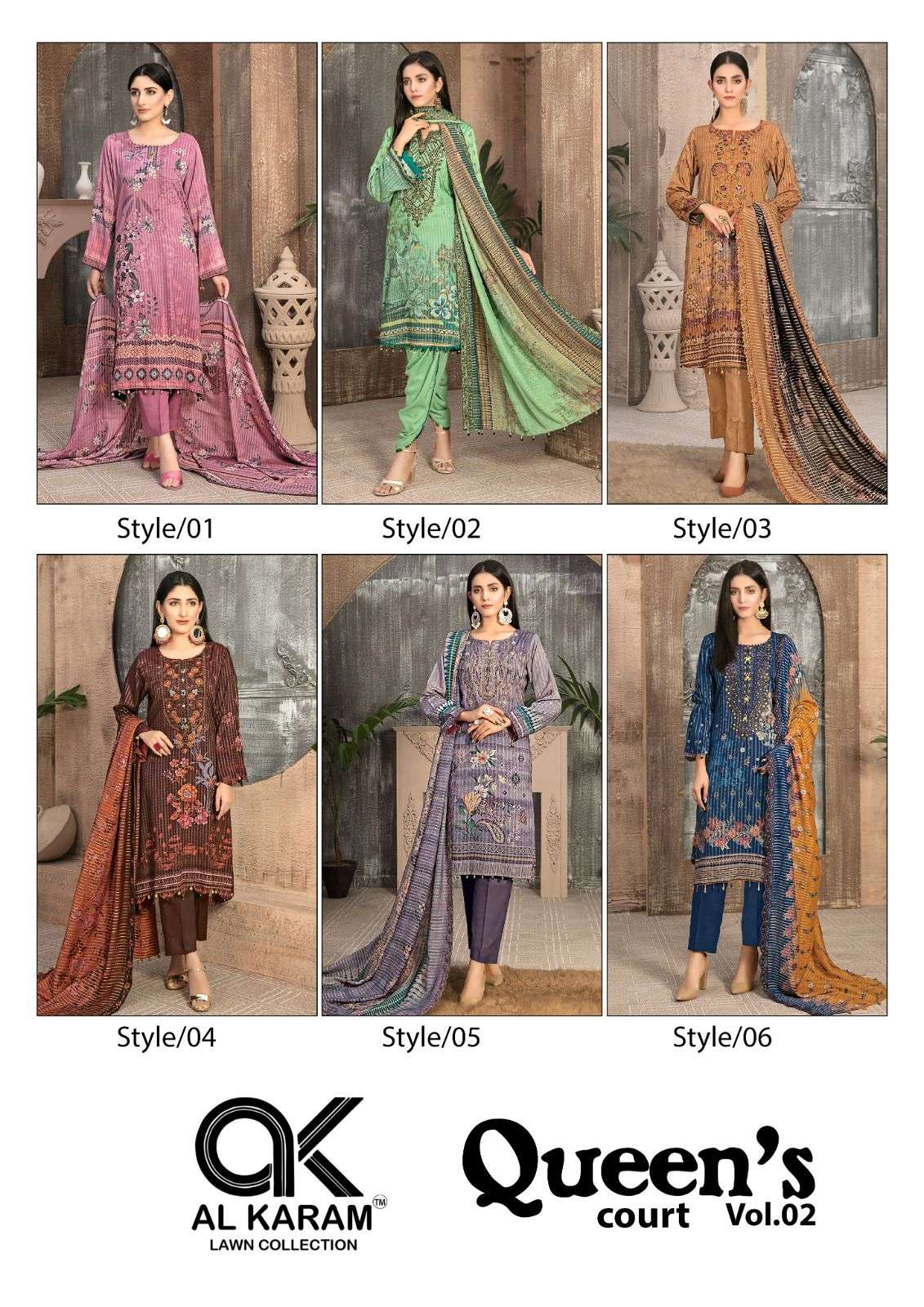 Al Karam Queen Court Nx Vol-2 Pure Cambric Cotton Printed Dress Materials On Wholesale