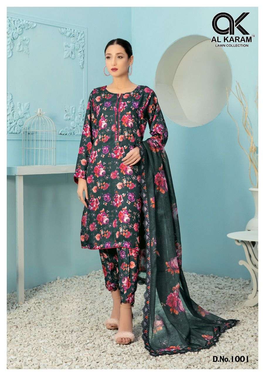Al Karam Tehreem Pure Cambric Digital Printed Karachi Suits On Wholesale